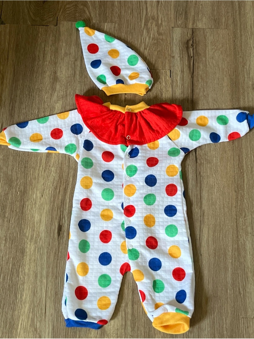 Vintage Honors Baby Clown Costume Polka Dot Romper Jumpsuit w/ Hat 1980s 9 mths